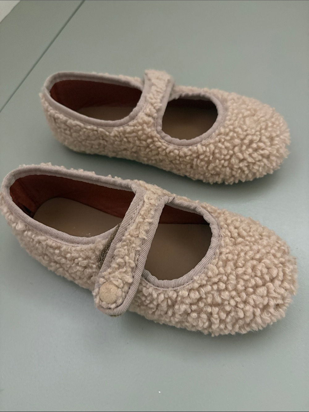 Kids Mary Jane Sherpa Shoes in Cream
